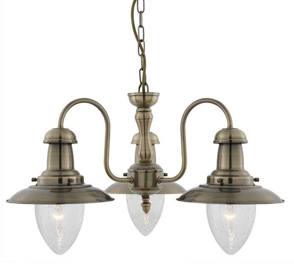 Searchlight 5333-3AB Fisherman 3 Light Ceiling Pendant Light In Antique Brass