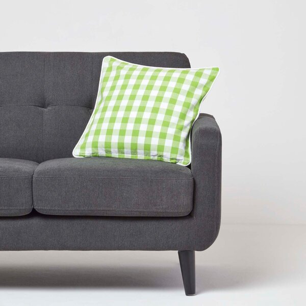 Homescapes Cotton Block Check Gingham Green Cushion Cover, 45 x 45 cm