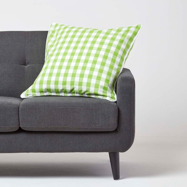 Homescapes Cotton Block Check Gingham Green Cushion Cover, 60 x 60 cm