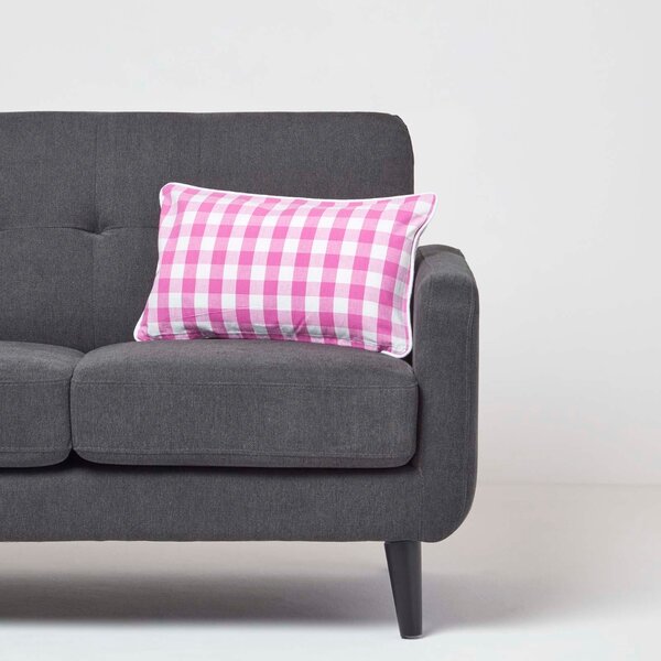 Homescapes Cotton Block Check Gingham Pink Cushion Cover,30 x 50cm