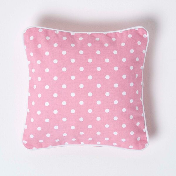 Homescapes Cotton Pink Polka Dots Cushion Cover, 30 x 30 cm