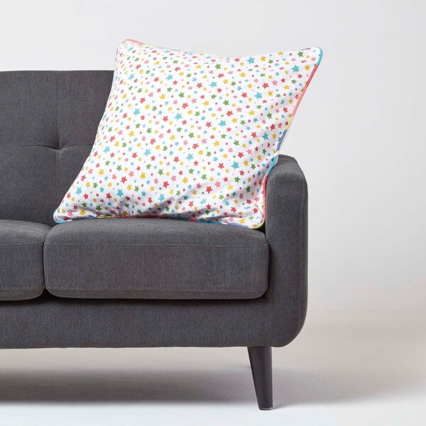 Homescapes Cotton Multi Colour Stars Cushion Cover, 60 x 60 cm