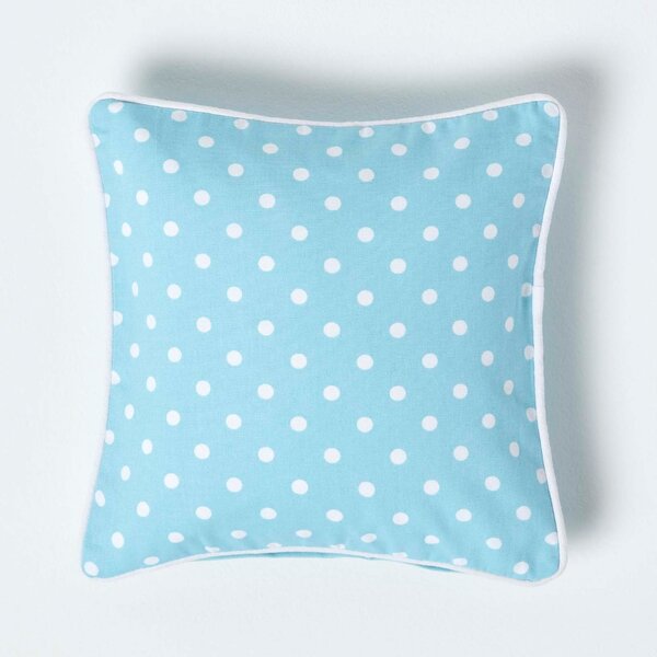 Homescapes Cotton Blue Polka Dots Cushion Cover, 30 x 30 cm