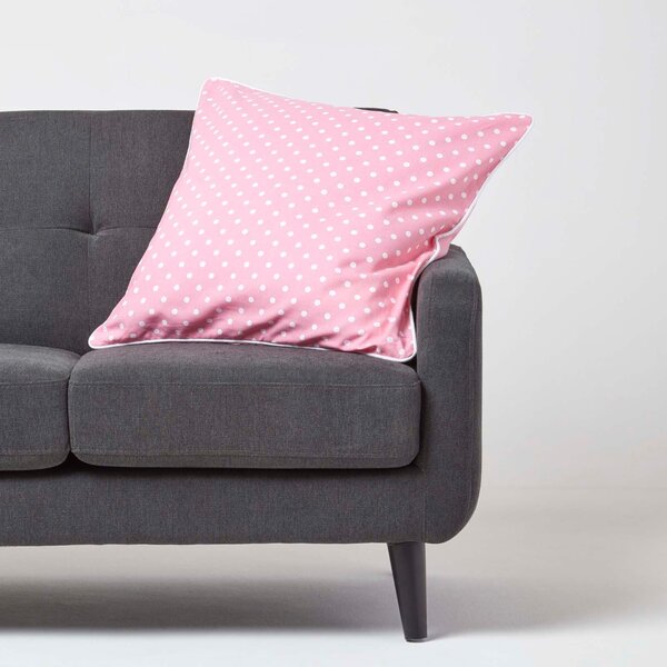 Homescapes Cotton Pink Polka Dots Cushion Cover, 60 x 60 cm