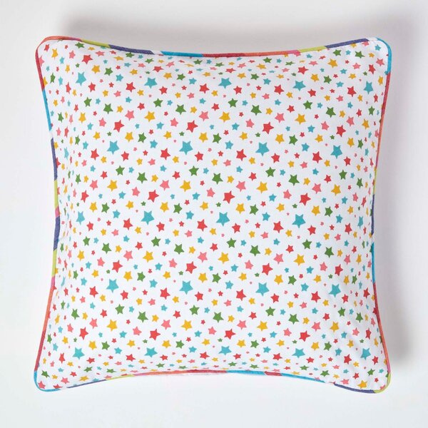 Homescapes Cotton Multi Colour Stars Cushion Cover, 60 x 60 cm