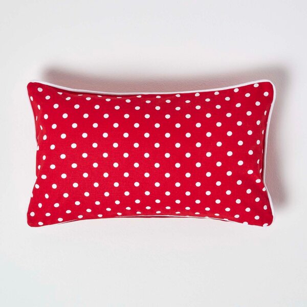 Homescapes Cotton Red Polka Dots Rectangular Cushion Cover, 30 x 50 cm