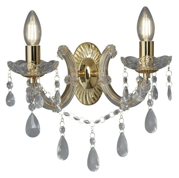 Searchlight 699-2 Marie Therese 2 Light Wall Light In Polished Brass