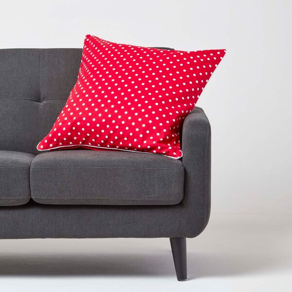 Homescapes Cotton Red Polka Dots Cushion Cover, 60 x 60 cm