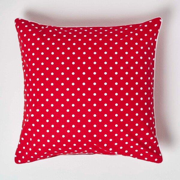 Homescapes Cotton Red Polka Dots Cushion Cover, 60 x 60 cm