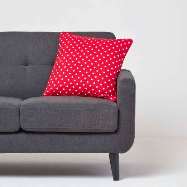 Homescapes Cotton Red Polka Dots Cushion Cover, 45 x 45 cm