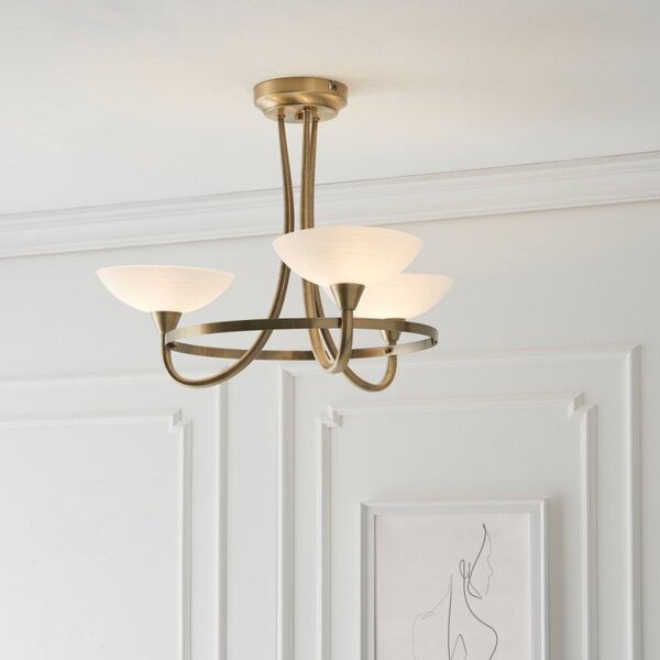 Endon CAGNEY-3AB 3 Light Glass and Antique Brass Ceiling Light