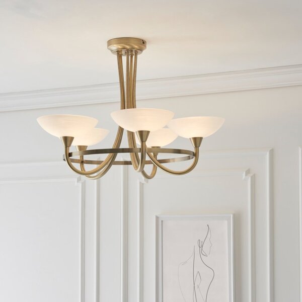 Endon CAGNEY-5AB 5 Light Glass & Antique Brass Ceiling Light