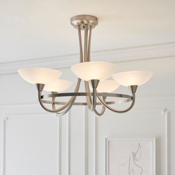Endon CAGNEY-5SC 5 Light Glass & Satin Chrome Ceiling Light