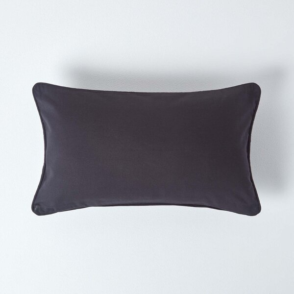 Homescapes Cotton Plain Black Rectangular Cushion Cover, 30 x 50 cm