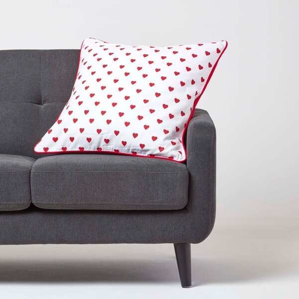 Homescapes Cotton Red Hearts Cushion Cover, 60 x 60 cm