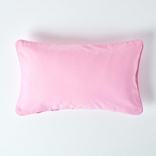 Homescapes Cotton Plain Pink Rectangular Cushion Cover, 30 x 50 cm