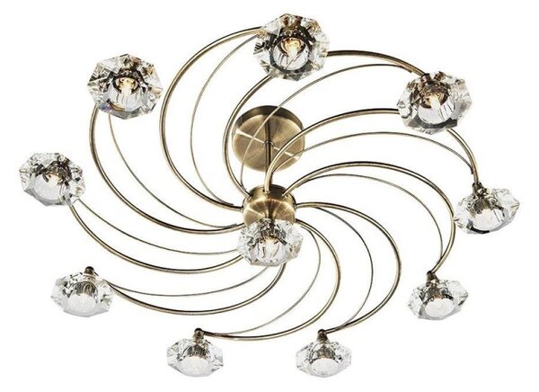 Dar LUT2375 Luther 10 Light Antique Brass Semi Flush Ceiling Light