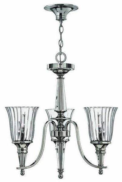 HK/CHANDON3 3 Light Stirling & Crystal Ribbed Chandelier