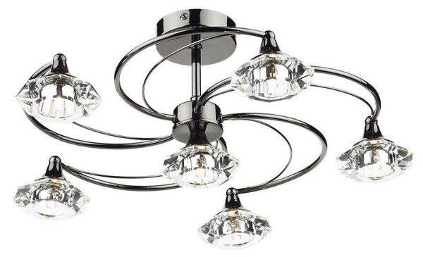 Dar LUT0667 Luther 6 Light Semi Flush Ceiling Light in Black Chrome