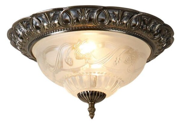 Searchlight 7045-13 Flush Ceiling Light In Antique Brass With Glass Diffuser