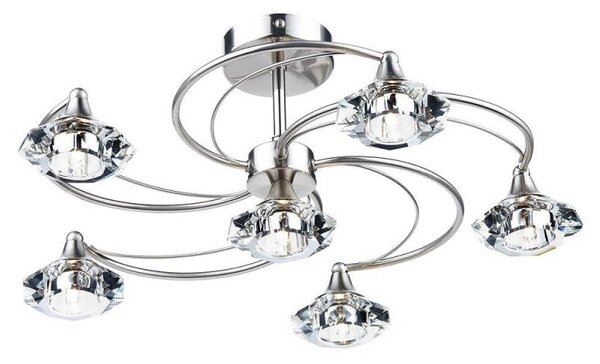 Dar LUT0646 Luther 6 Light Satin Chrome Semi Flush Ceiling Light