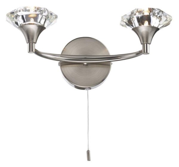 Dar LUT0946 Luther 2 Light Satin Chrome Crystal Wall Light