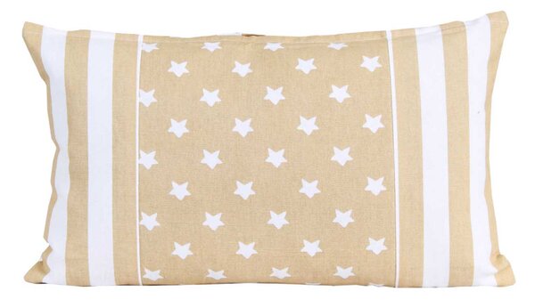 Cotton Beige Stripe Border and Stars Rectangular Cushion Cover,30x50cm