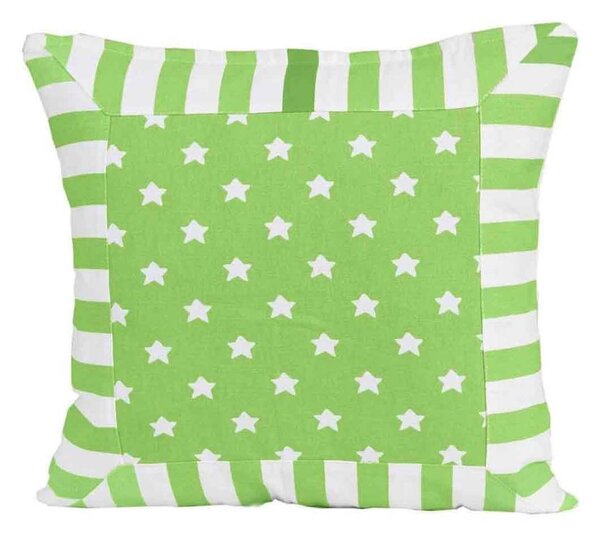 Cotton Green Stripe Border and Stars Cushion Cover, 45 x 45 cm