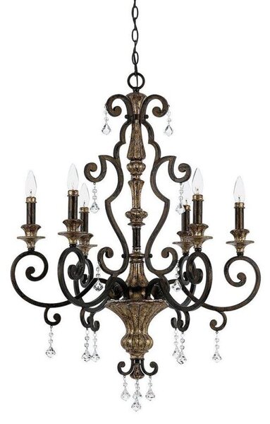 QZ/MARQUETTE6/A 6 Light Crystal Drop Heirloom Chandelier