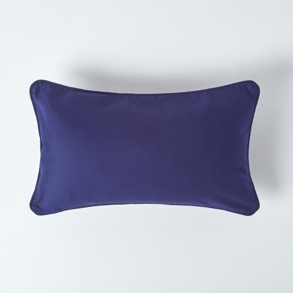 Homescapes Cotton Plain Navy Blue Rectangular Cushion Cover,30 x 50 cm