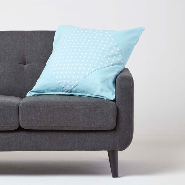 Homescapes Cotton Plain Blue and Polka Dots Cushion Cover, 45 x 45 cm