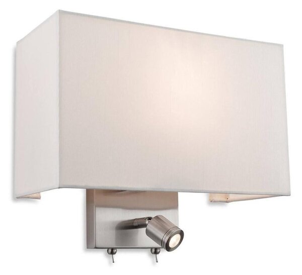 Firstlight 4942BS Fargo Two Light Wall Light In Brushed Steel With Cream Shade And LED Reading Light