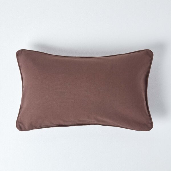 Homescapes Cotton Plain Chocolate Rectangular Cushion Cover,30 x 50 cm