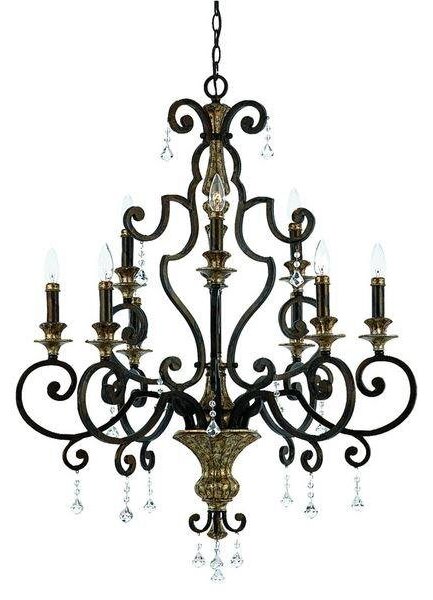 QZ/MARQUETTE9 9 Light Crystal Drop Heirloom Chandelier