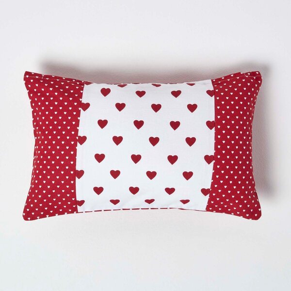 Cotton Red Hearts and Polka Dots Rectangular Cushion Cover, 30 x 50 cm