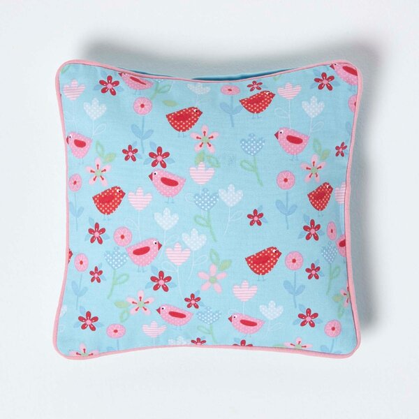 Homescapes Cotton Birds and Flower Cushion Cover, 30 x 30 cm