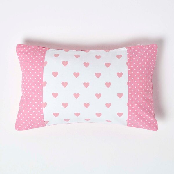 Cotton Pink Hearts and Polka Dots Rectangular Cushion Cover,30 x 50 cm