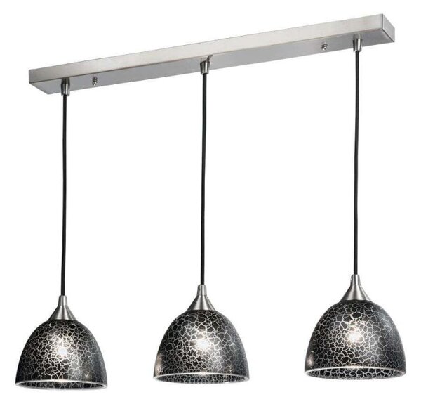 F2290/3/952 Glass 3 Light Ceiling Bar Pendant in Black Crackle