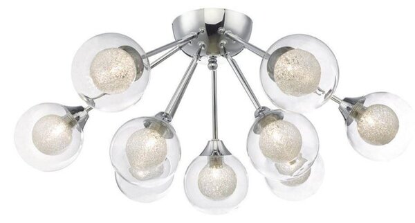 Dar ZEK1350 Zeke Nine Light Semi Flush Ceiling Light With Spun Glass Interior Shades