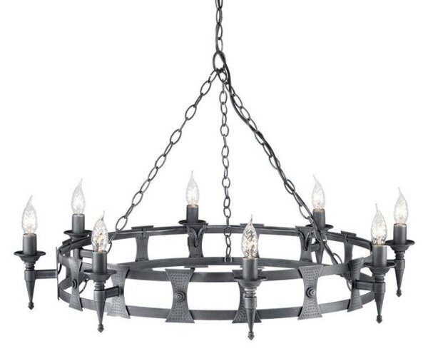 Elstead Saxon SAX8 BLK/SIL 8 Light Beaten Chandelier