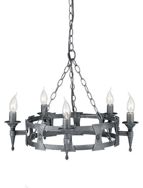 Elstead Saxon SAX5 BLK/SIL 5 Light Beaten Chandelier