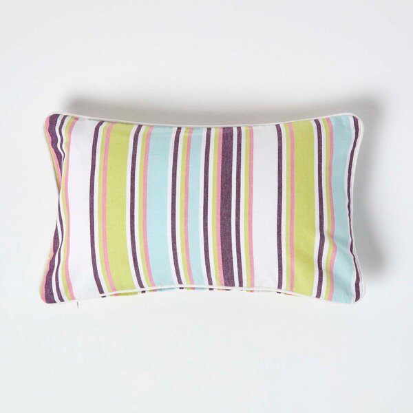 Cotton Osaka Green Stripe Rectangular Cushion Cover, 30 x 50 cm