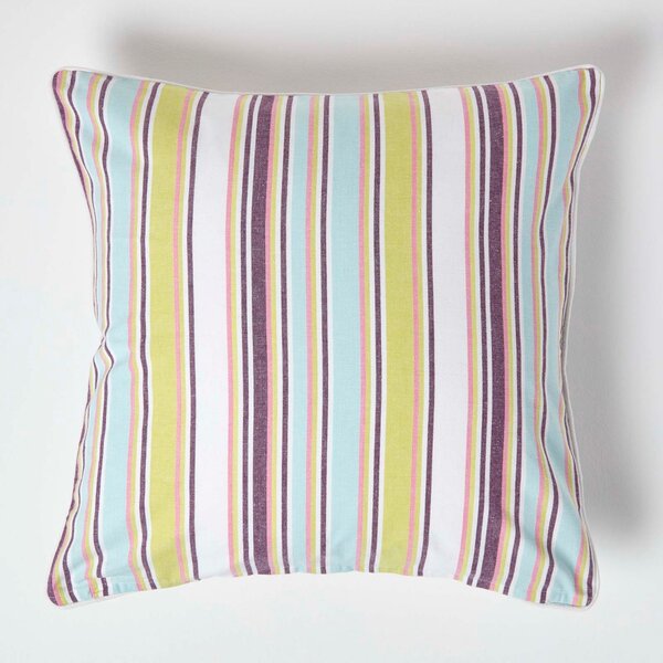 Homescapes Cotton Osaka Green Stripe Cushion Cover, 60 x 60 cm