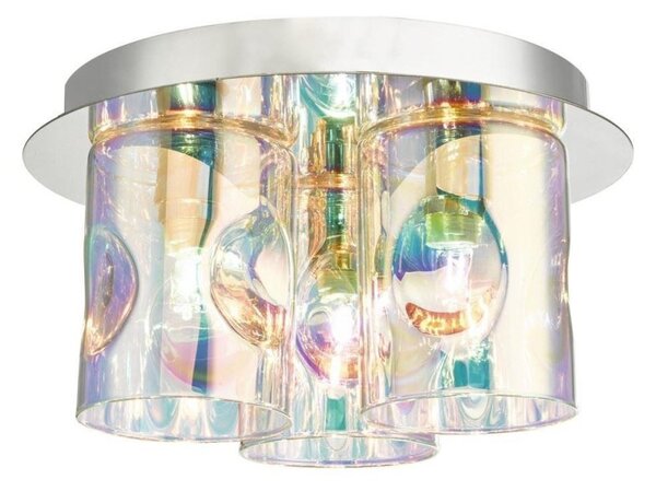 Dar INT5350 Inter Three Light Flush Ceiling Light In Polished Chrome With Iridised Glass Shades