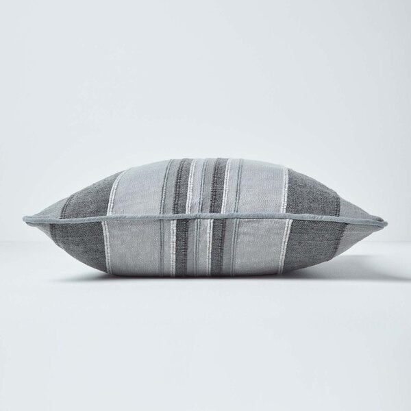 Homescapes Cotton Striped Grey Cushion Cover Morocco , 45 x 45 cm