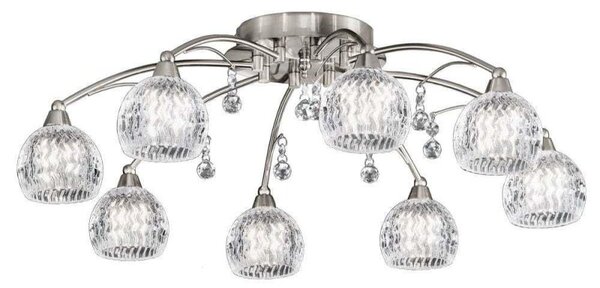 Franklite Jura FL2295/8 8 Light Nickel, Crystal Semi Flush Ceiling Light