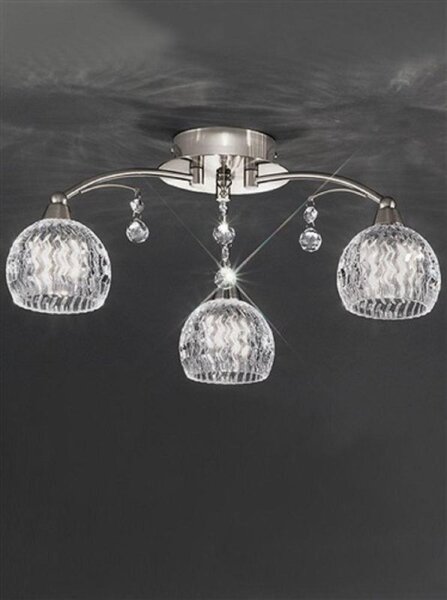 Franklite Jura FL2295/3 3 Light Satin Nickel, Crystal Semi Flush Ceiling Light