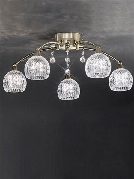 Franklite Jura FL2296/5 5 Light Bronze, Crystal Semi Flush Ceiling Light