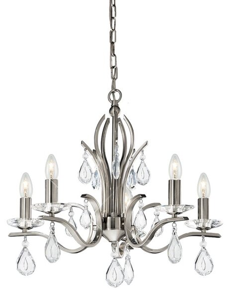 Franklite FL2298/5 Willow 5 Light Satin Nickel and Crystal Chandelier