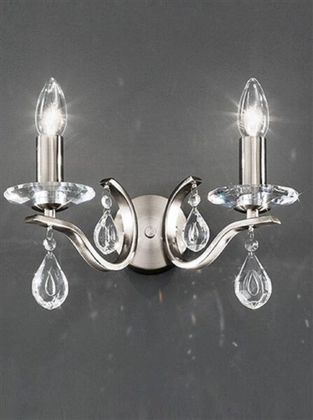 Franklite FL2298/2 Willow 2 Light Satin Nickel and Crystal Wall Light